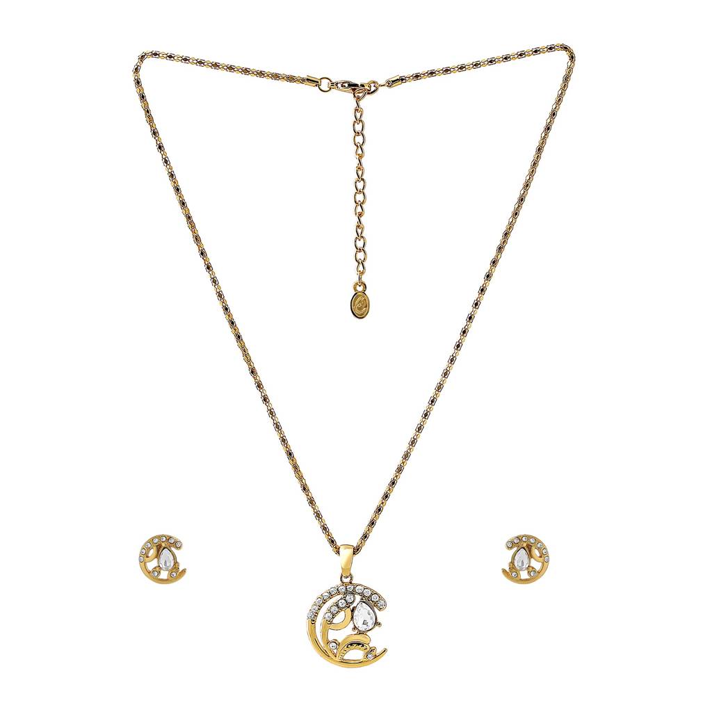 Estele Gold Plated Circle Designer Pendant Set With Austrian Crystals For Women : 9123NKER
