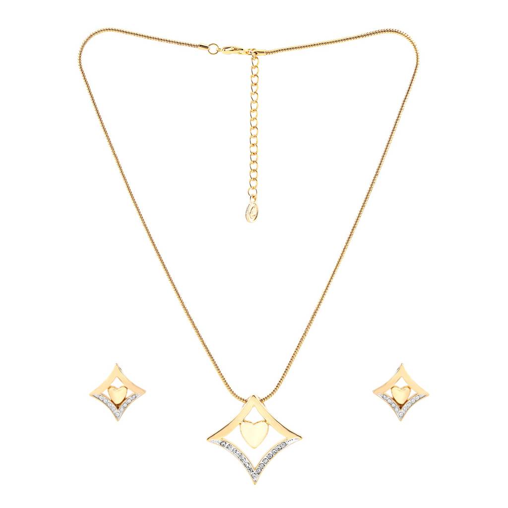 Estele Gold Plated Diamond Heart Designer Necklace Set With Crystals For Women : 7736NKER