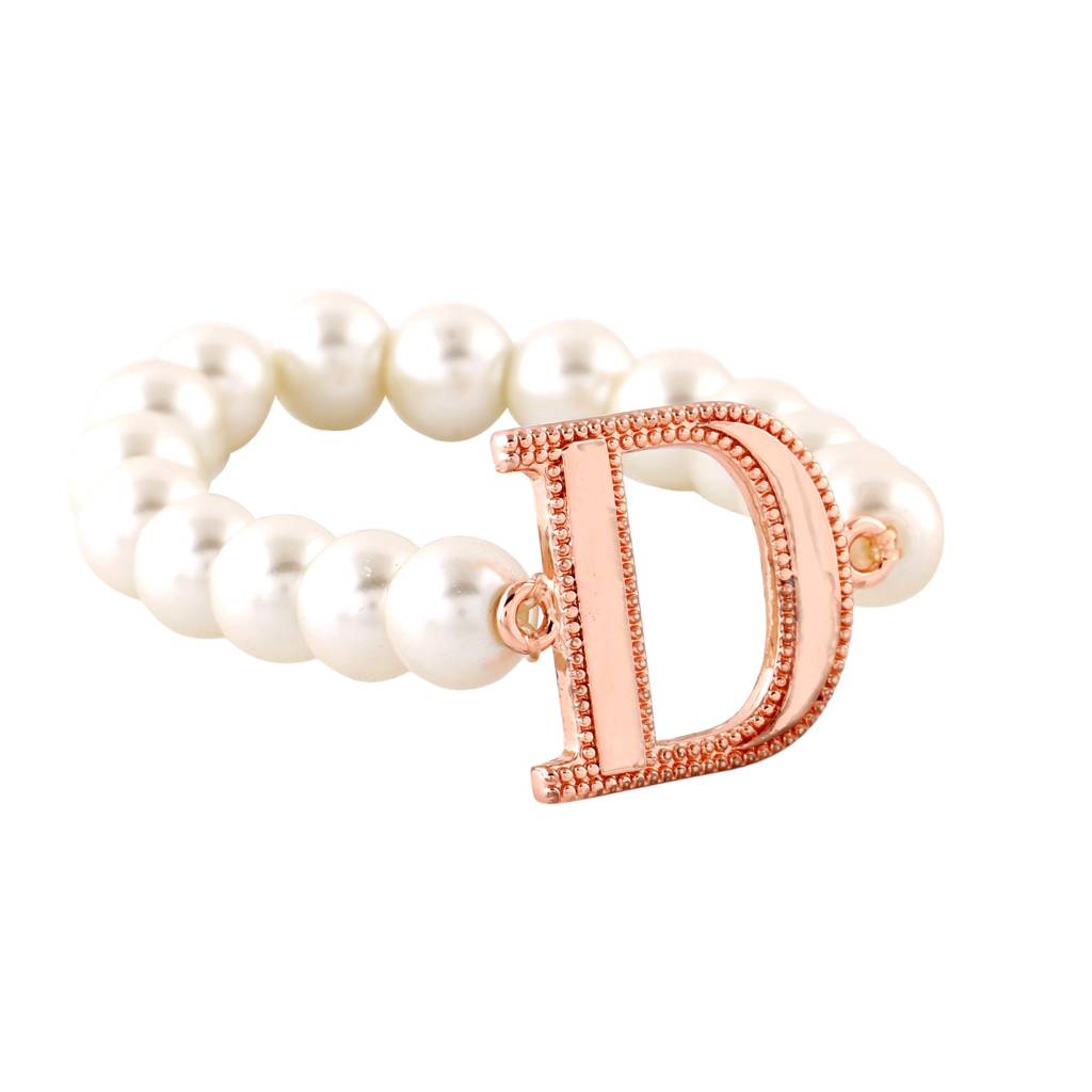 Estele Rose Gold Plated Dazzling Letter Pearl Bracelet For Women : 102168-D-RGBR
