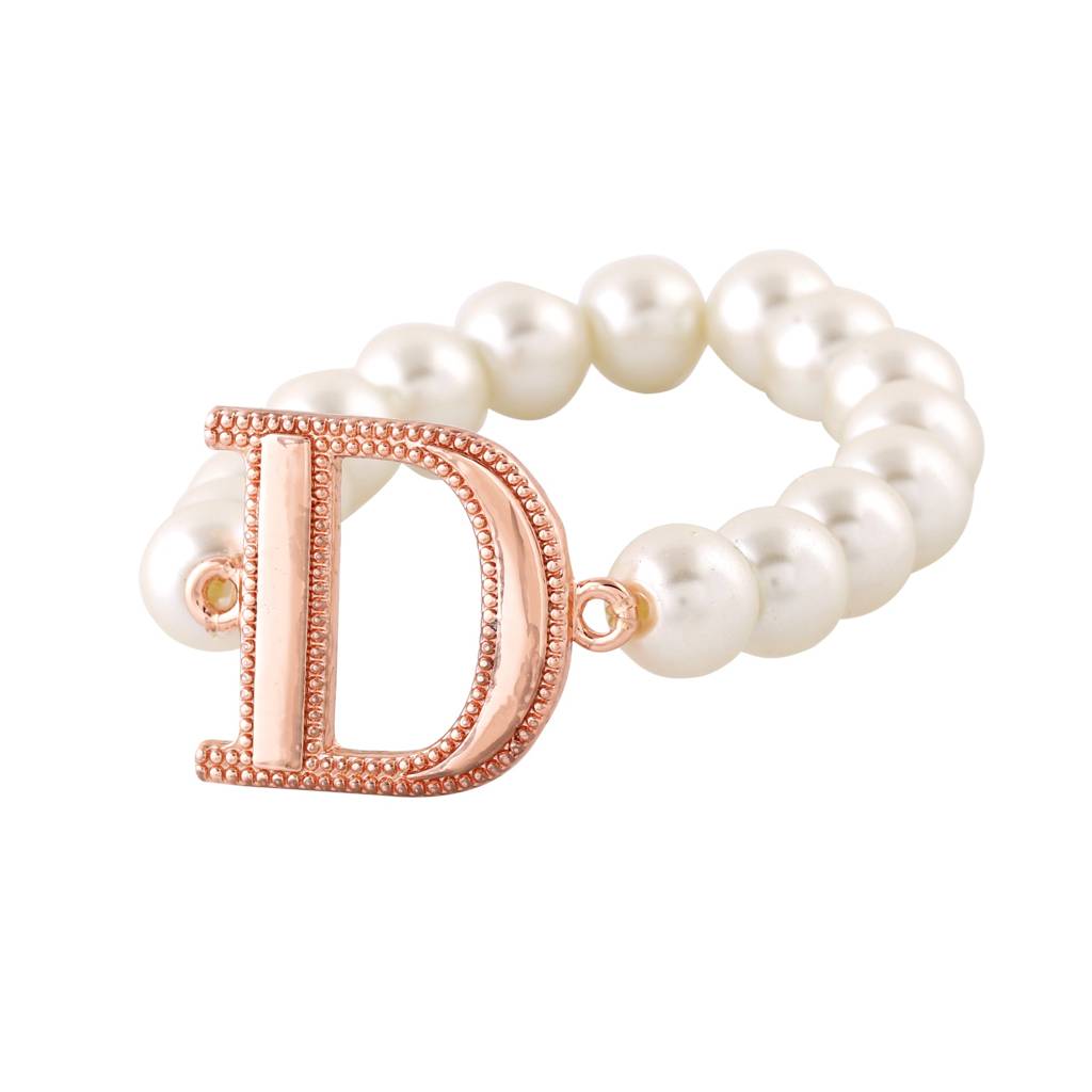 Estele Rose Gold Plated Dazzling Letter Pearl Bracelet For Women : 102168-D-RGBR