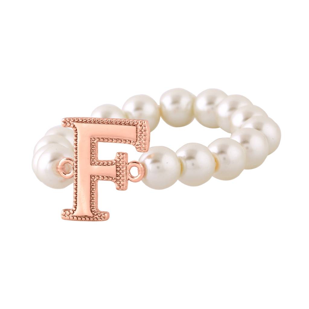 Estele Rose Gold Plated Dazzling Letter Pearl Bracelet For Women : 102168-F-RGBR