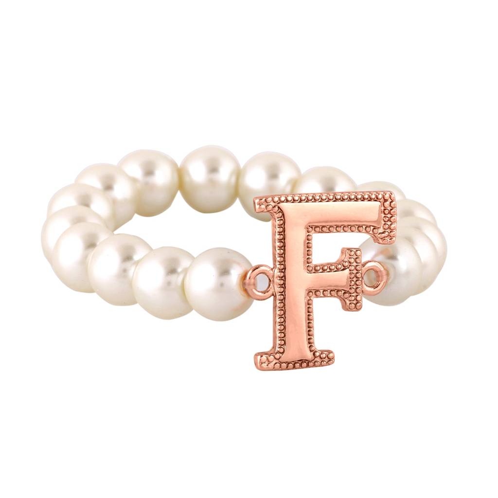 Estele Rose Gold Plated Dazzling Letter Pearl Bracelet For Women : 102168-F-RGBR