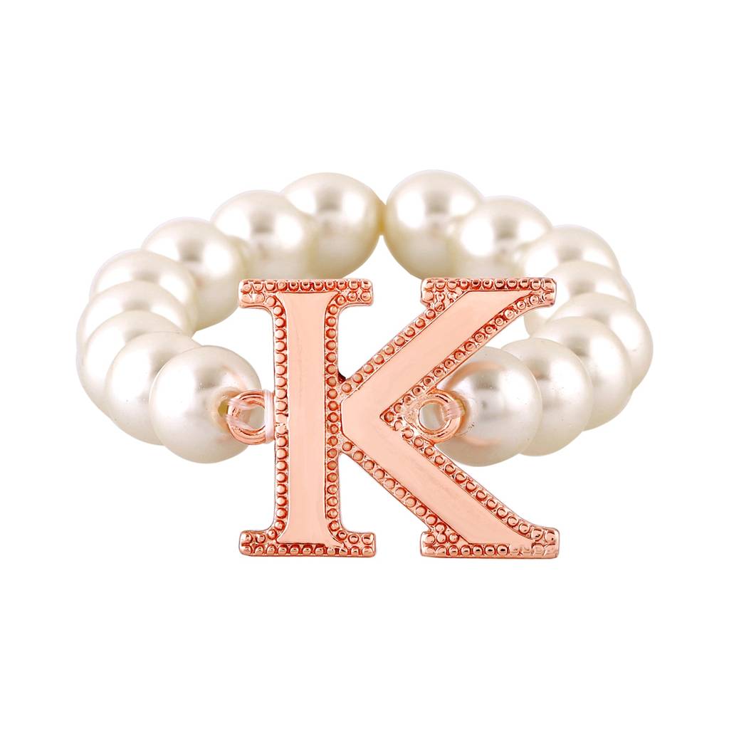 Estele Rose Gold Plated Dazzling Letter Pearl Bracelet For Women : 102168-K-RGBR