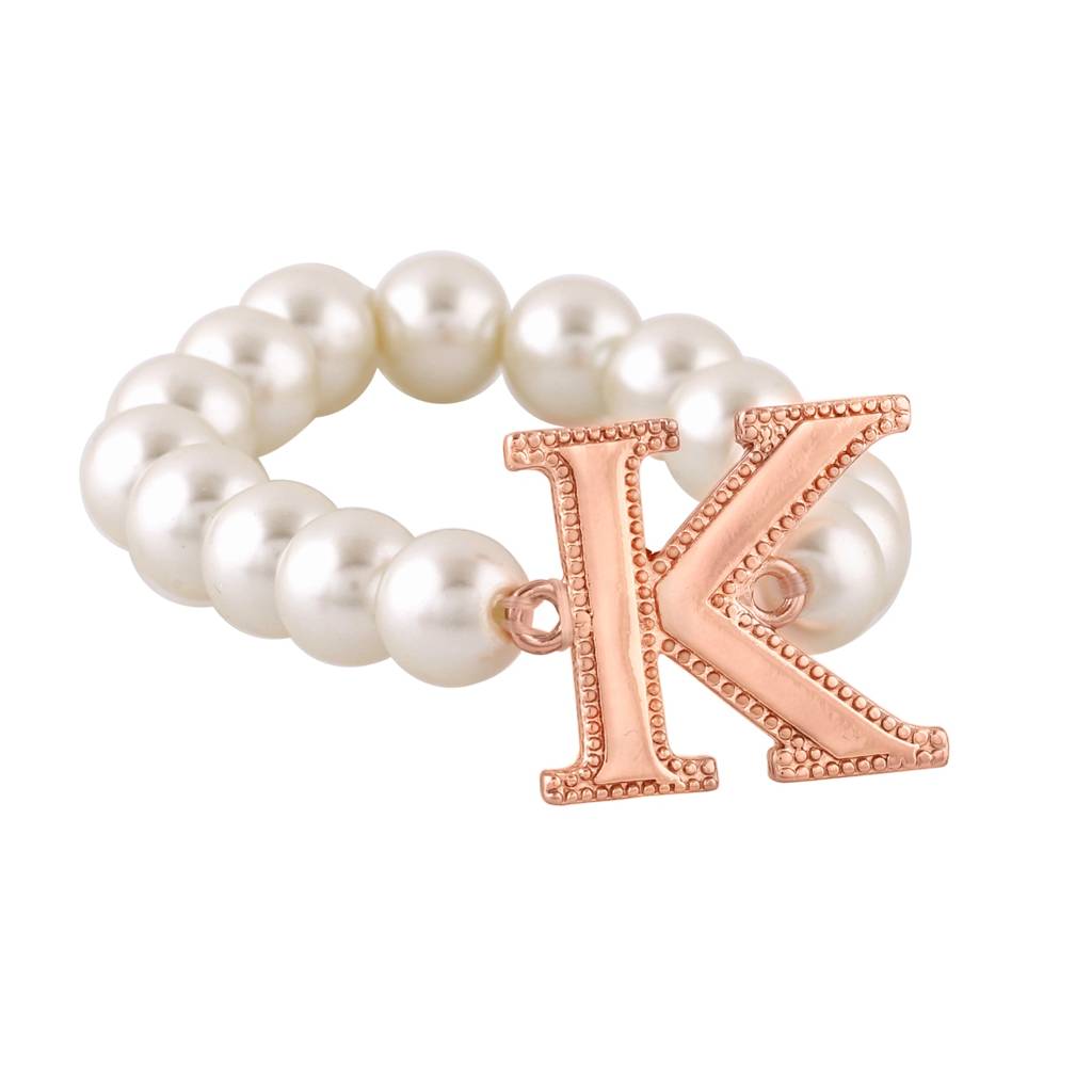 Estele Rose Gold Plated Dazzling Letter Pearl Bracelet For Women : 102168-K-RGBR