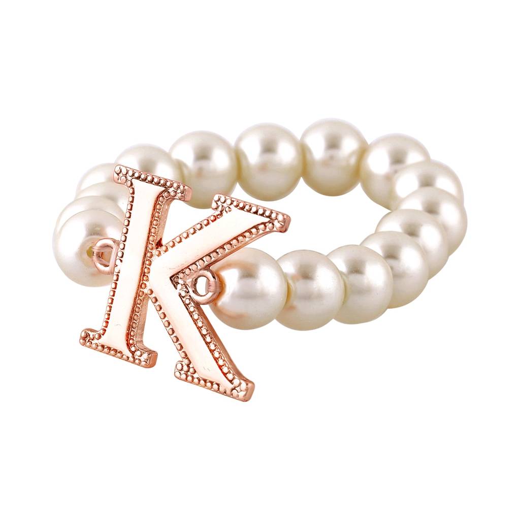 Estele Rose Gold Plated Dazzling Letter Pearl Bracelet For Women : 102168-K-RGBR