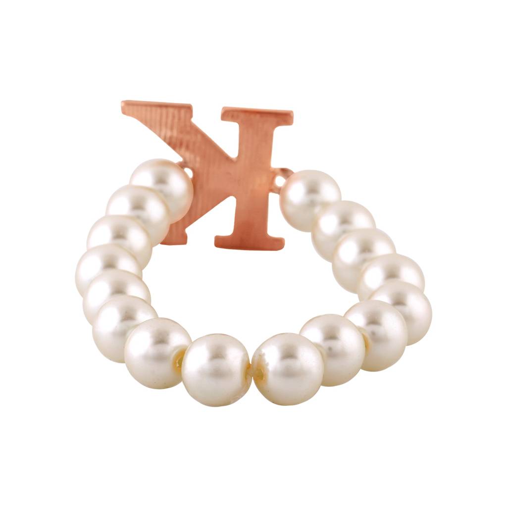 Estele Rose Gold Plated Dazzling Letter Pearl Bracelet For Women : 102168-K-RGBR
