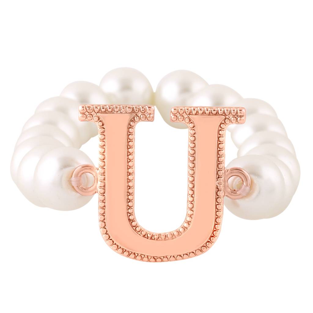 Estele Rosegold Plated Unique "U" Letter Pearl Bracelet For Women : 102168-U-RGBR