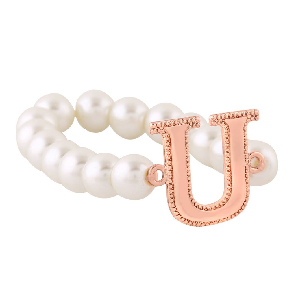 Estele Rosegold Plated Unique "U" Letter Pearl Bracelet For Women : 102168-U-RGBR