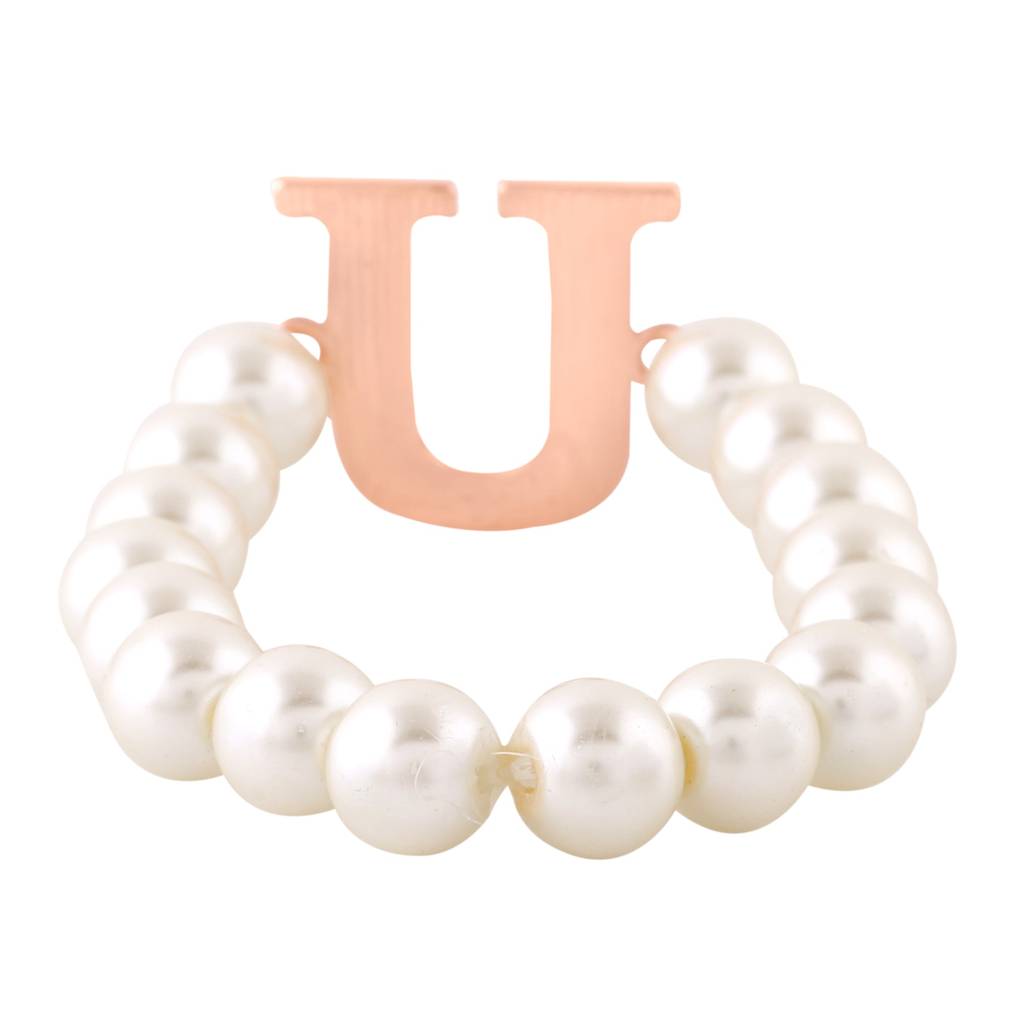 Estele Rosegold Plated Unique "U" Letter Pearl Bracelet For Women : 102168-U-RGBR