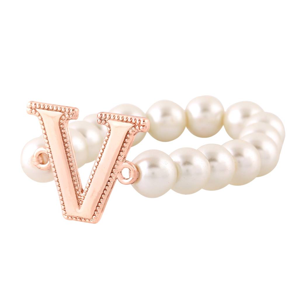 Estele Rose Gold Plated Dazzling Letter Pearl Bracelet For Women : 102168-V-RGBR