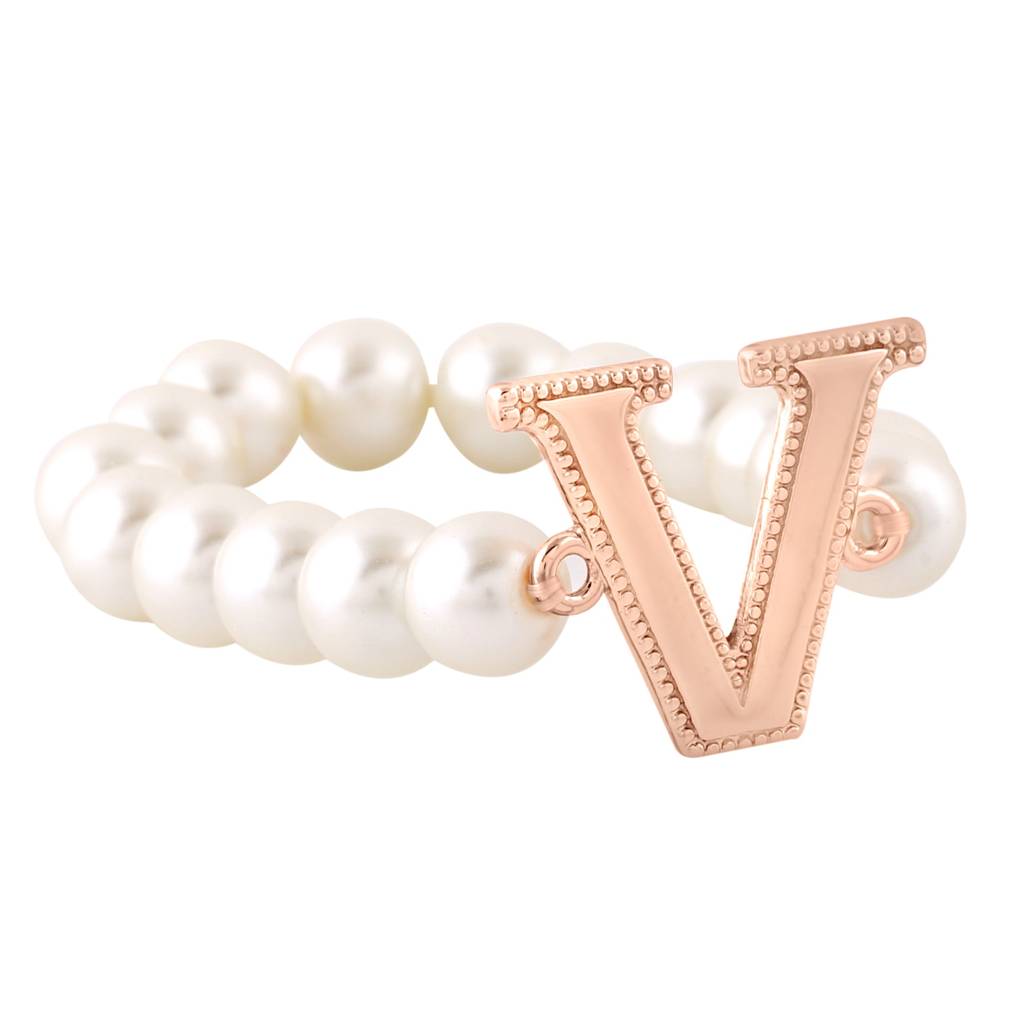 Estele Rose Gold Plated Dazzling Letter Pearl Bracelet For Women : 102168-V-RGBR
