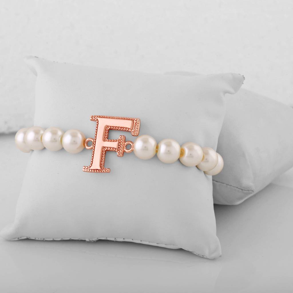 Estele Rose Gold Plated Dazzling Letter Pearl Bracelet For Women : 102168-F-RGBR