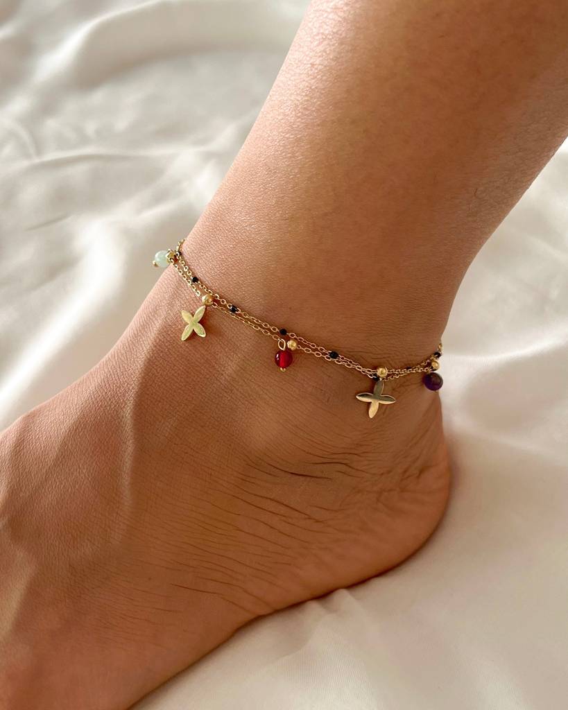 18K Gold Plated Multi-Colored Charm Anklet, Alina 18K Gold