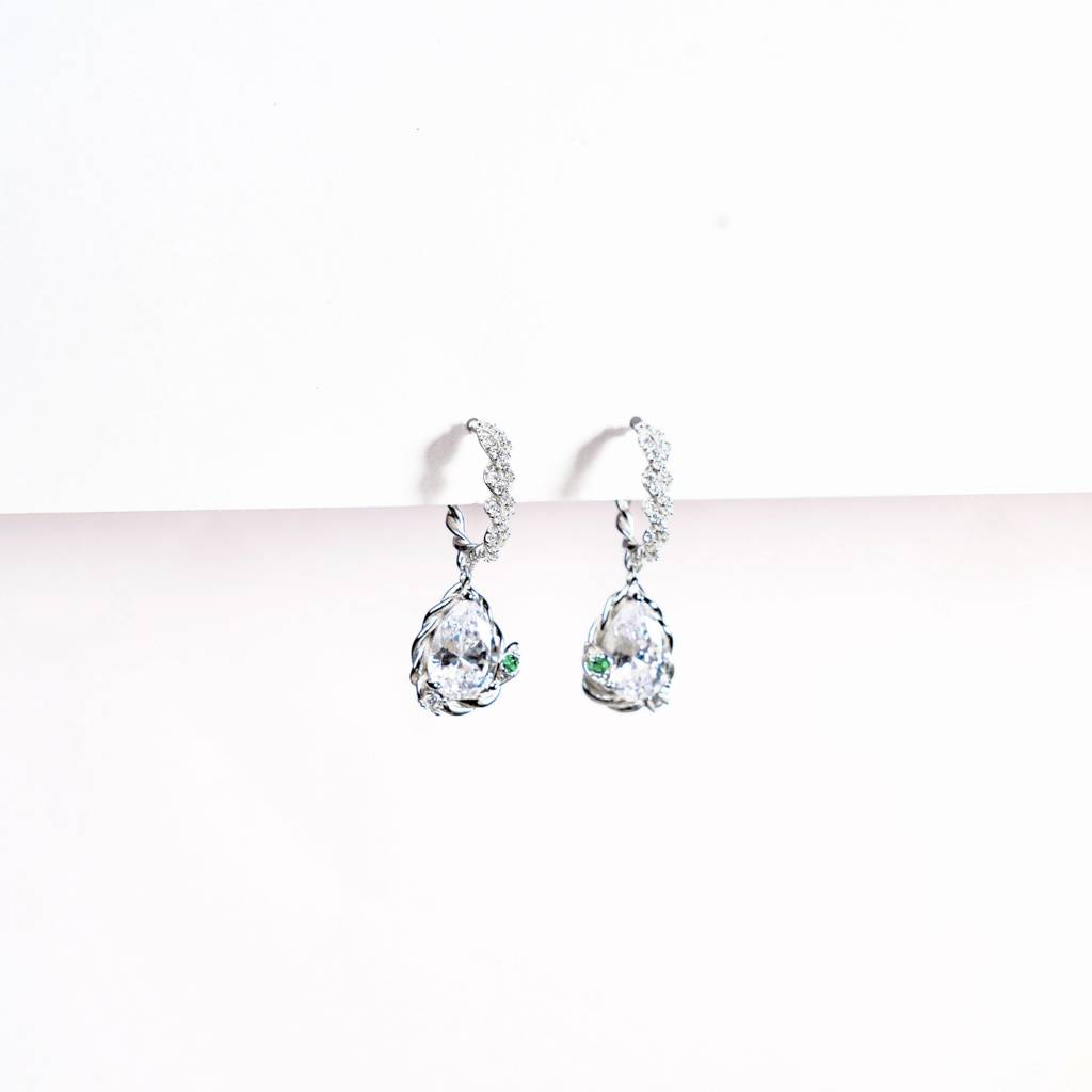 Persephone: 925 Sterling Silver Droplet Hoop Earrings For Women : 7EA