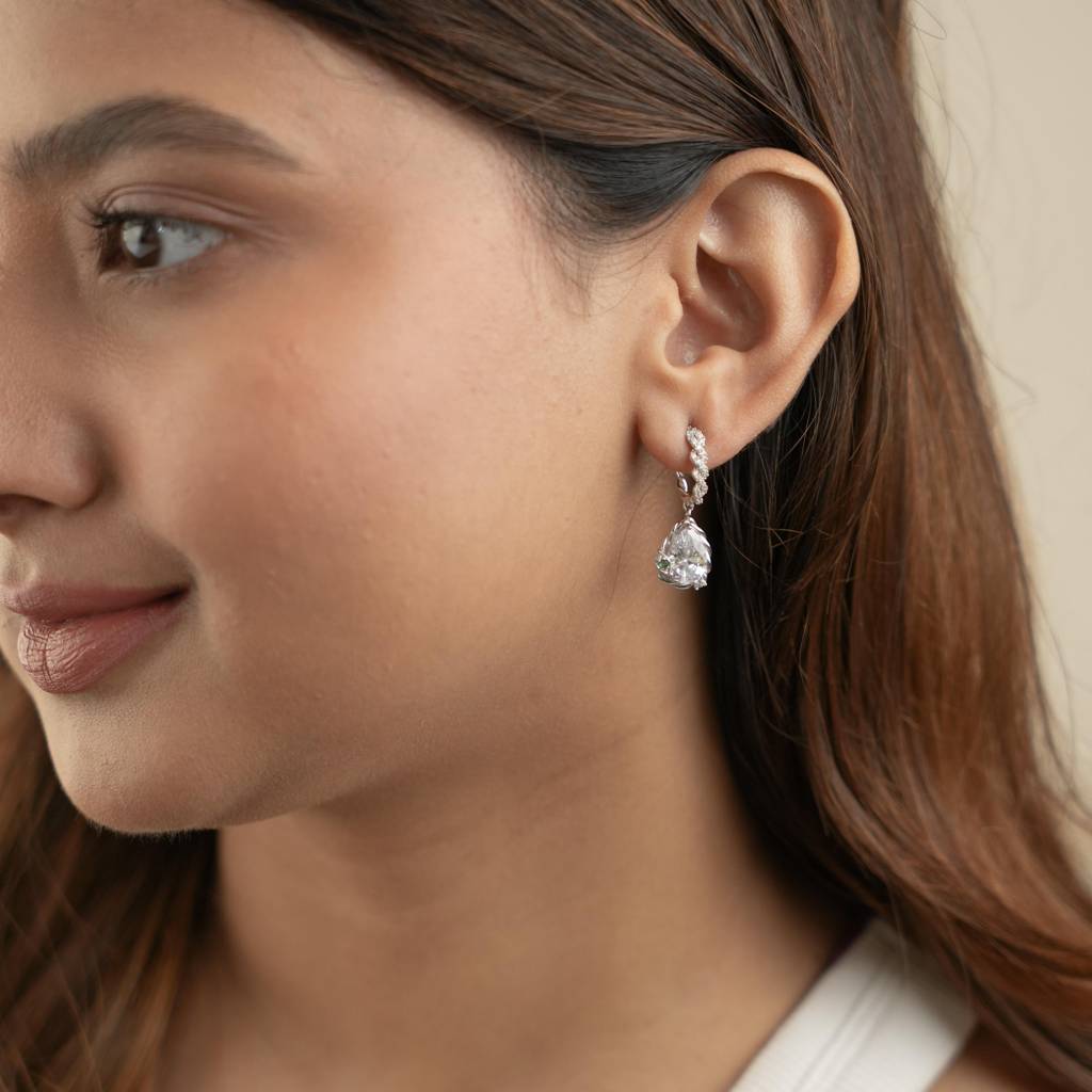 Persephone: 925 Sterling Silver Droplet Hoop Earrings For Women : 7EA