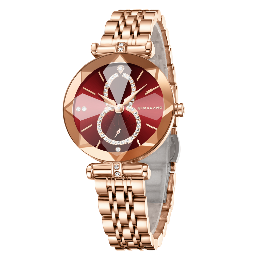Giordano Luxury Watch For Women Â Round Diamond Cut Glass Dial, Elegant Stainless Steel Strap With Quartz Move : GZ-60092-22