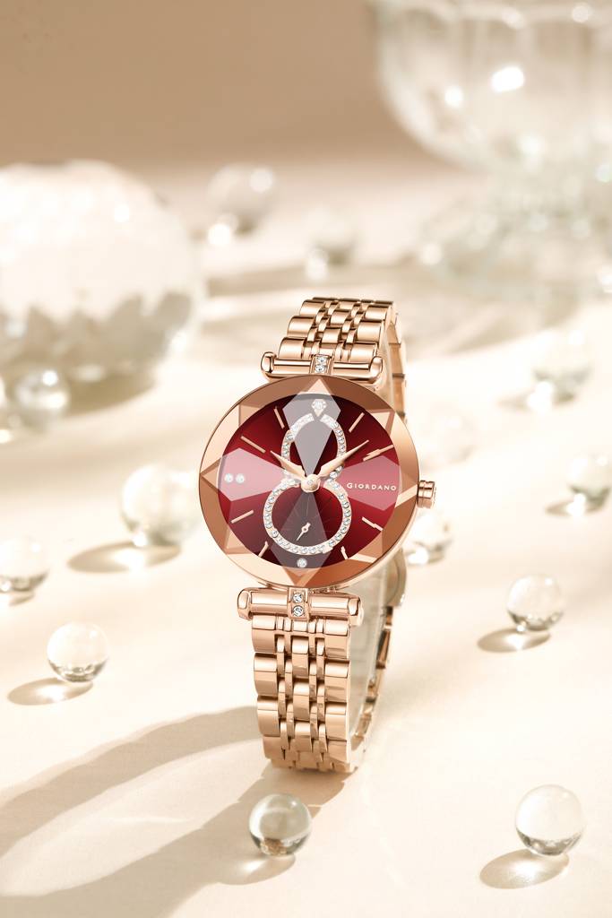 Giordano Luxury Watch For Women Â Round Diamond Cut Glass Dial, Elegant Stainless Steel Strap With Quartz Move : GZ-60092-22