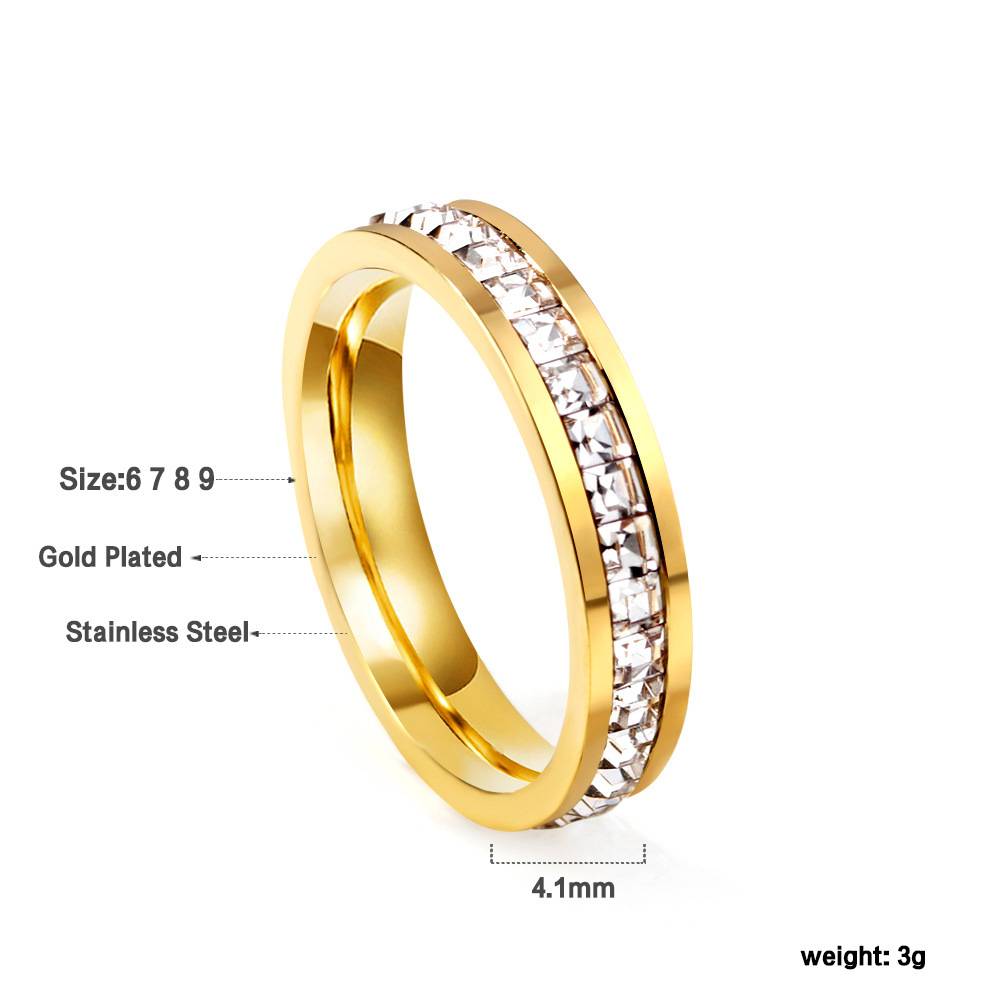 18K Gold Plated Waterproof Stainless Steel Channel-Set Single Row Zircon Stones Ring : AMO0924R951G_6