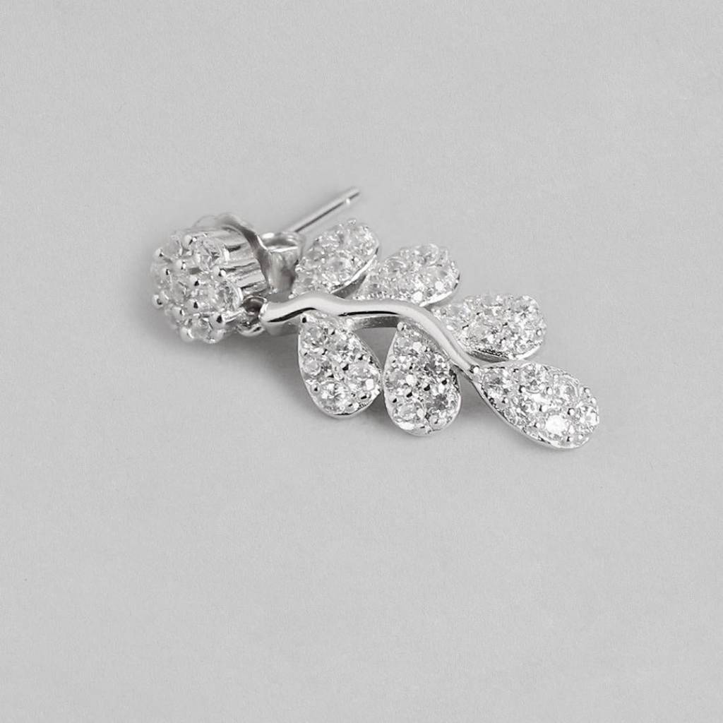 Elegant Cz Leaf 925 Silver Earrings : EAR-20157