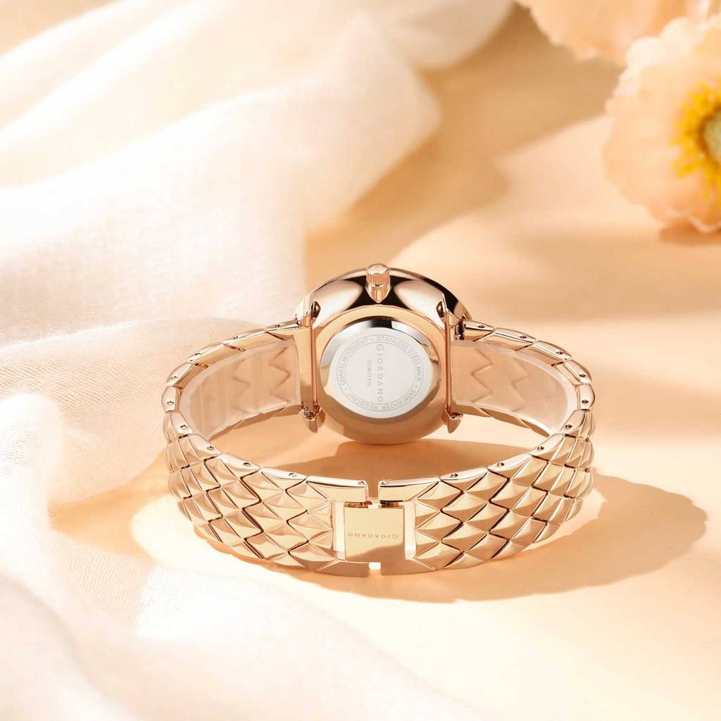 Giordano Elegant Analoge Watch For Women - Unique Rounded-Square Dial, Roman Numeral Dial, Date Display And Text : GZ-60121-11