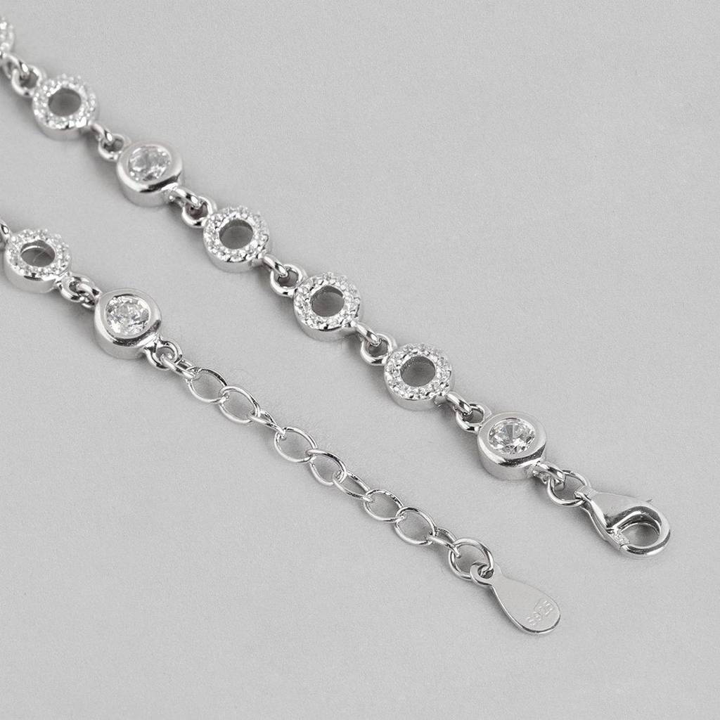 Radiant Glamour Cubic Zirconia Rhodium Plated 925 Sterling Silver Anklet : ANK-60334-PAIR-R