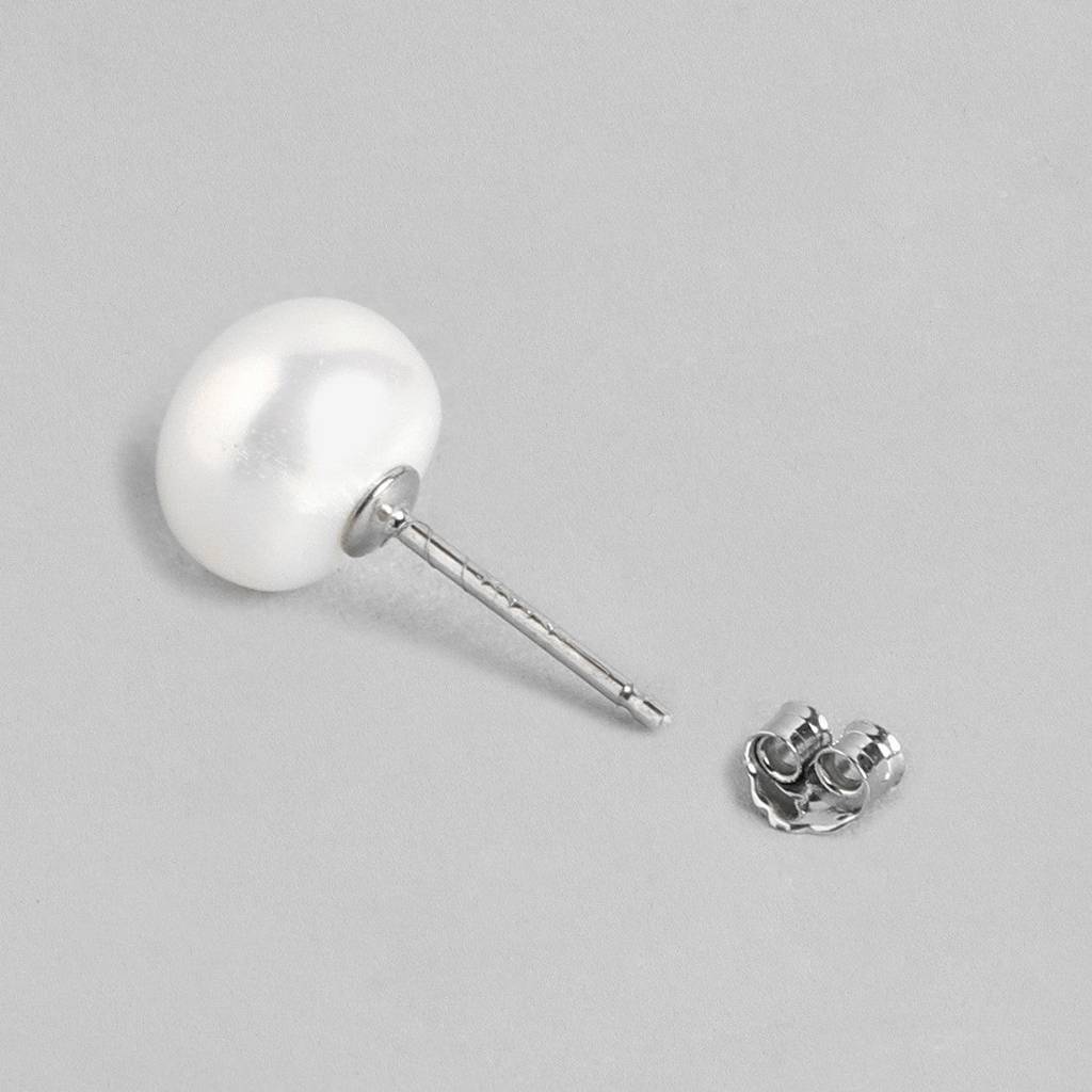 Delicate Dot Pearl 925 Silver Earrings (8Mm Pearl) : EAR-20108