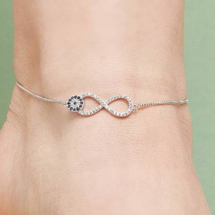 Infinity Evil Eye 925 Silver Anklets : ANK-60015-PAIR