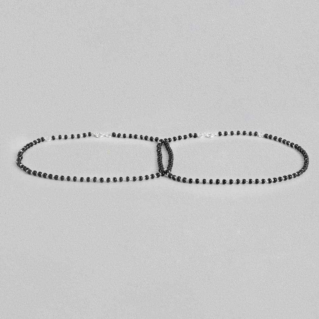 Silver Serenity Rhodium-Plated 925 Sterling Silver Anklet With Beaded Chain : ANK-60300-PAIR-S