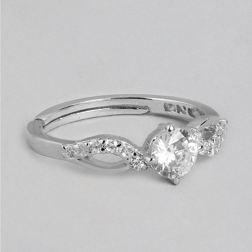 Diamond Dreams Cz Rhodium-Plated 925 Sterling Silver Female Ring (Adjustable) : RNG-40245-R