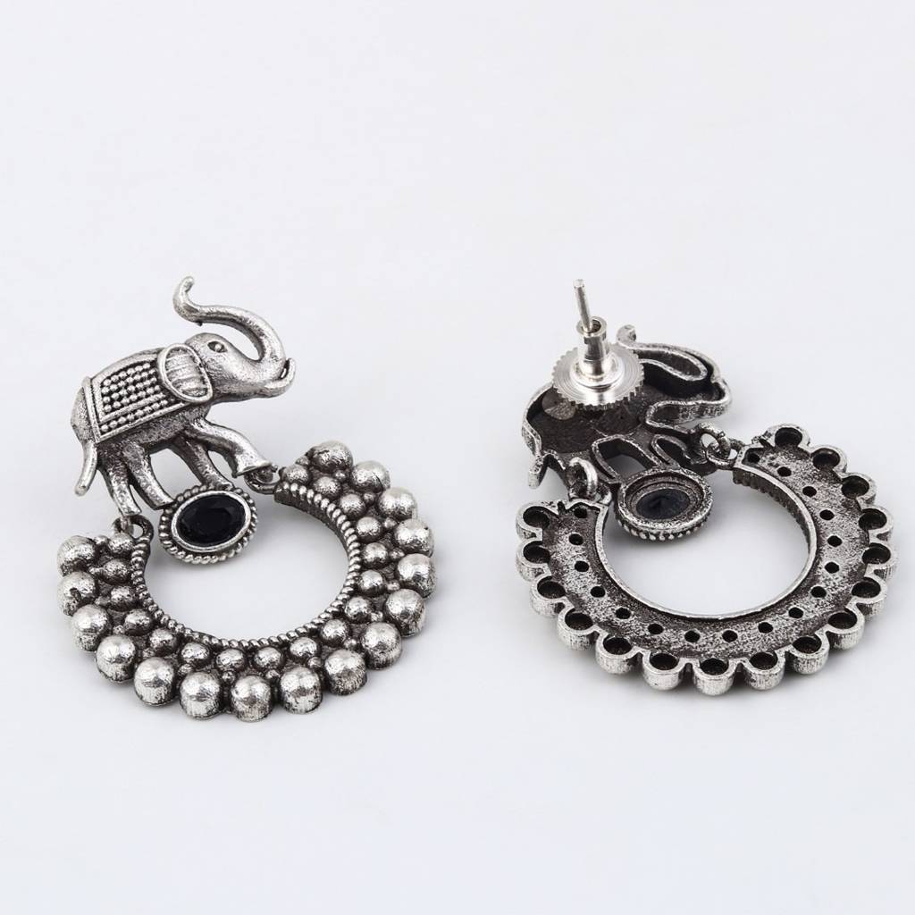 Oxidised Silver Elephant Hoop Earrings : S24JJER517SLV