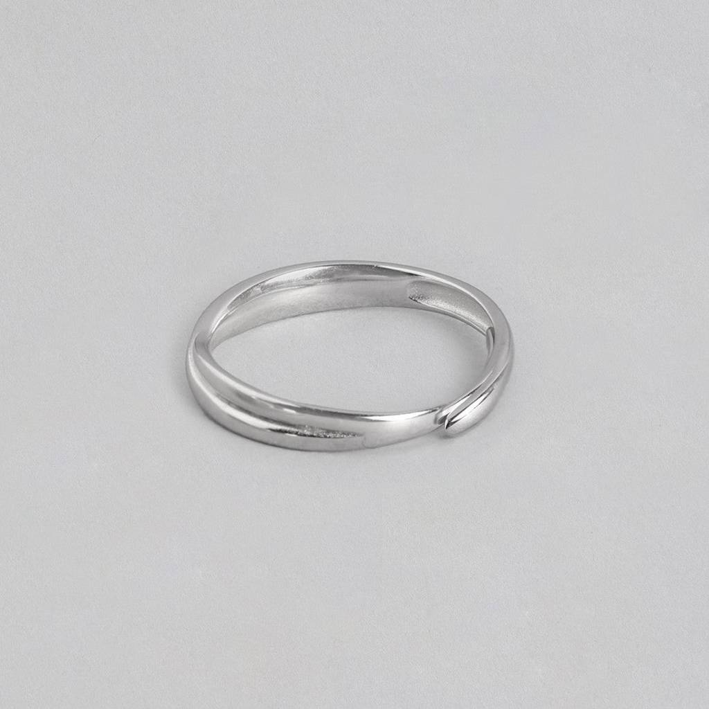 Crossover Rhodium Plated 925 Sterling Silver Ring For Him (Adjustable) : RNG-40113