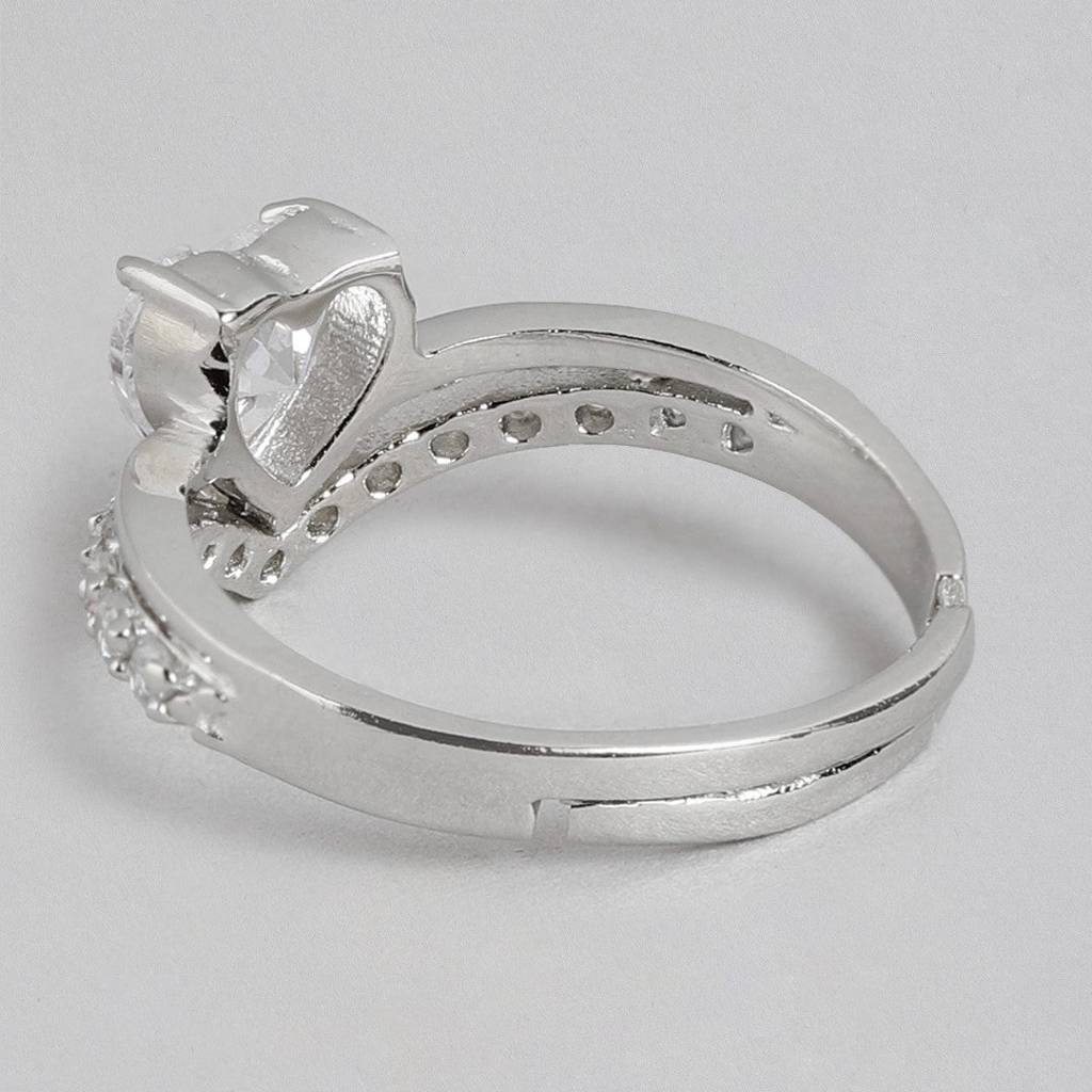 Shimmering Love Rhodium-Plated Heart Cz 925 Sterling Silver Ring (Adjustable) : RNG-40251-R