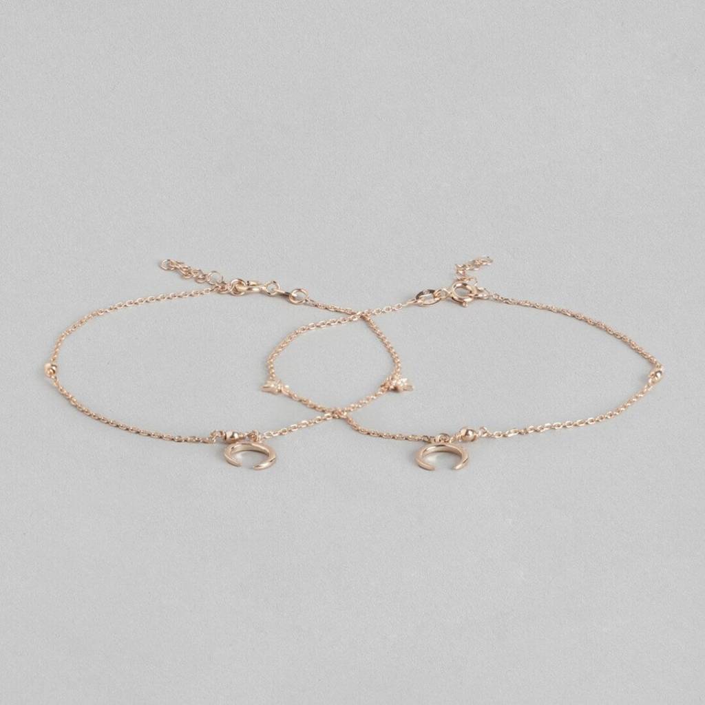 The Moon 925 Sterling Silver Anklet In Rose Gold : ANK-60058-PAIR