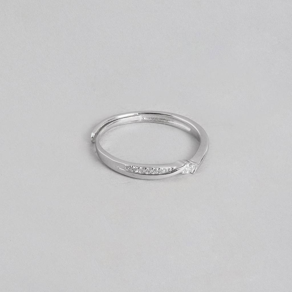 Minimal Cz Studded 925 Sterling Silver Women Ring (Adjustable) : RNG-40108