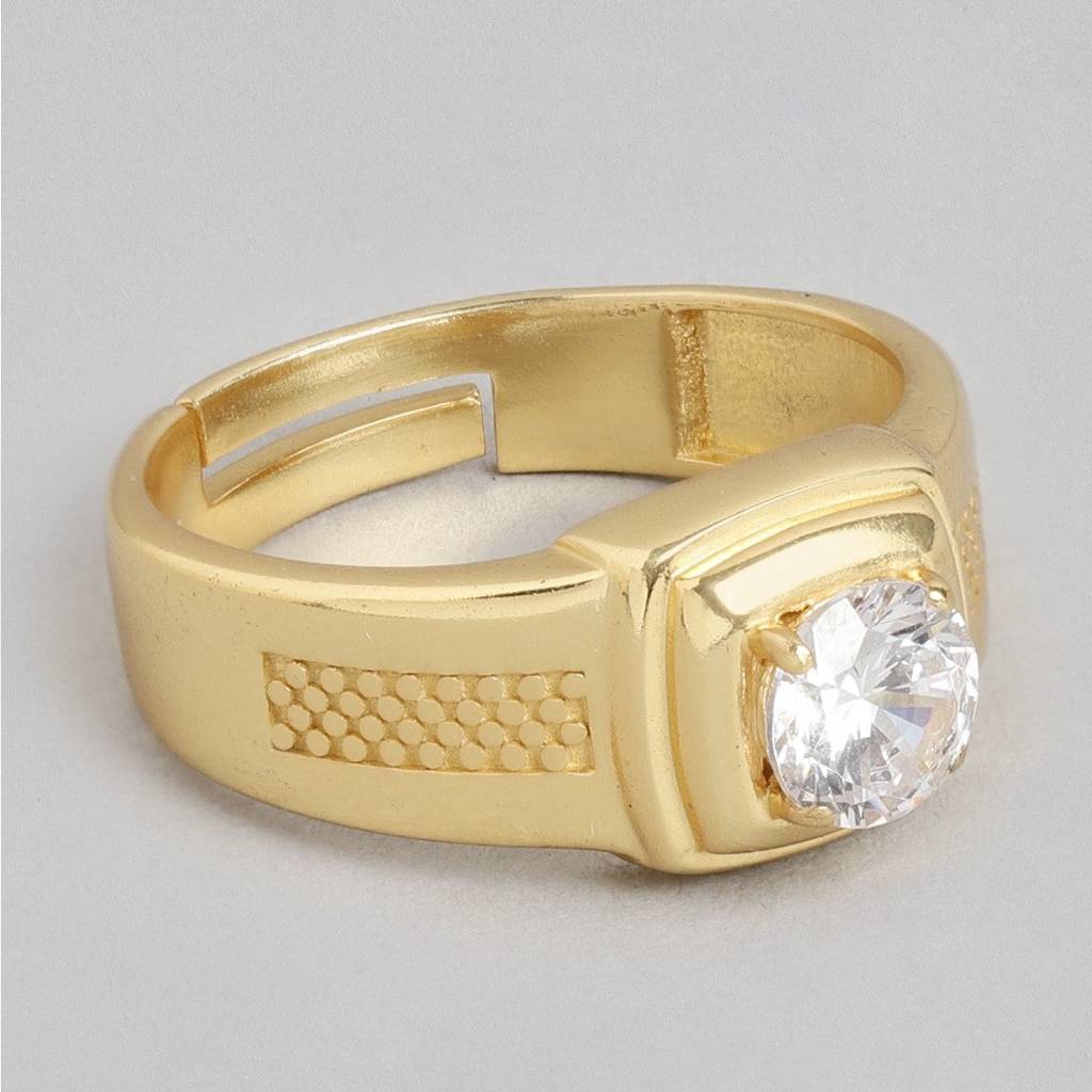 Golden Radiance 925 Sterling Silver Cz Couple Ring (Adjustable) : RNG-40225-CMB-G