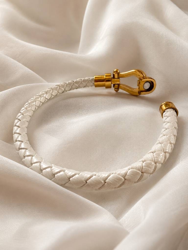 Unisex Braided Leather Gold Magnetic Bracelet : ATB1088WKL