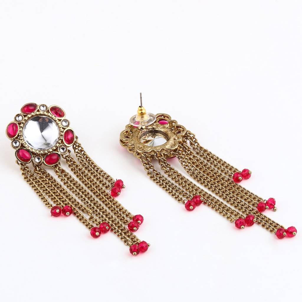 Kundan Tassel Drop Earrings : S24FAER519PNK