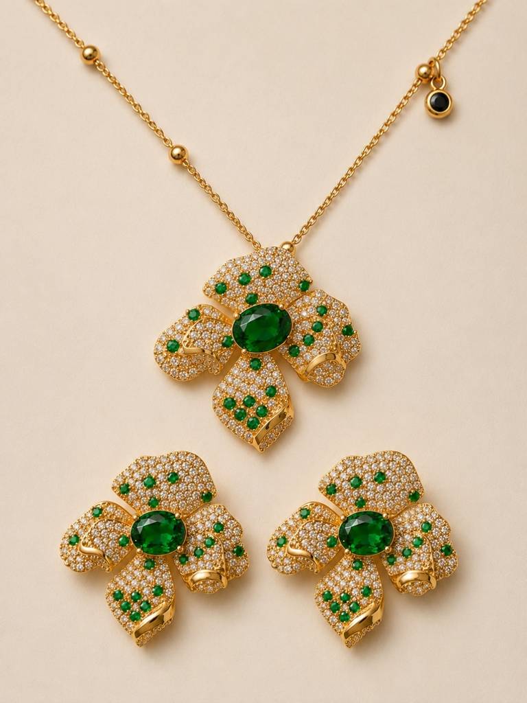 Boccio Pave Flower Necklace & Earring Set, 18K Gold-Plated : SET953ESSF