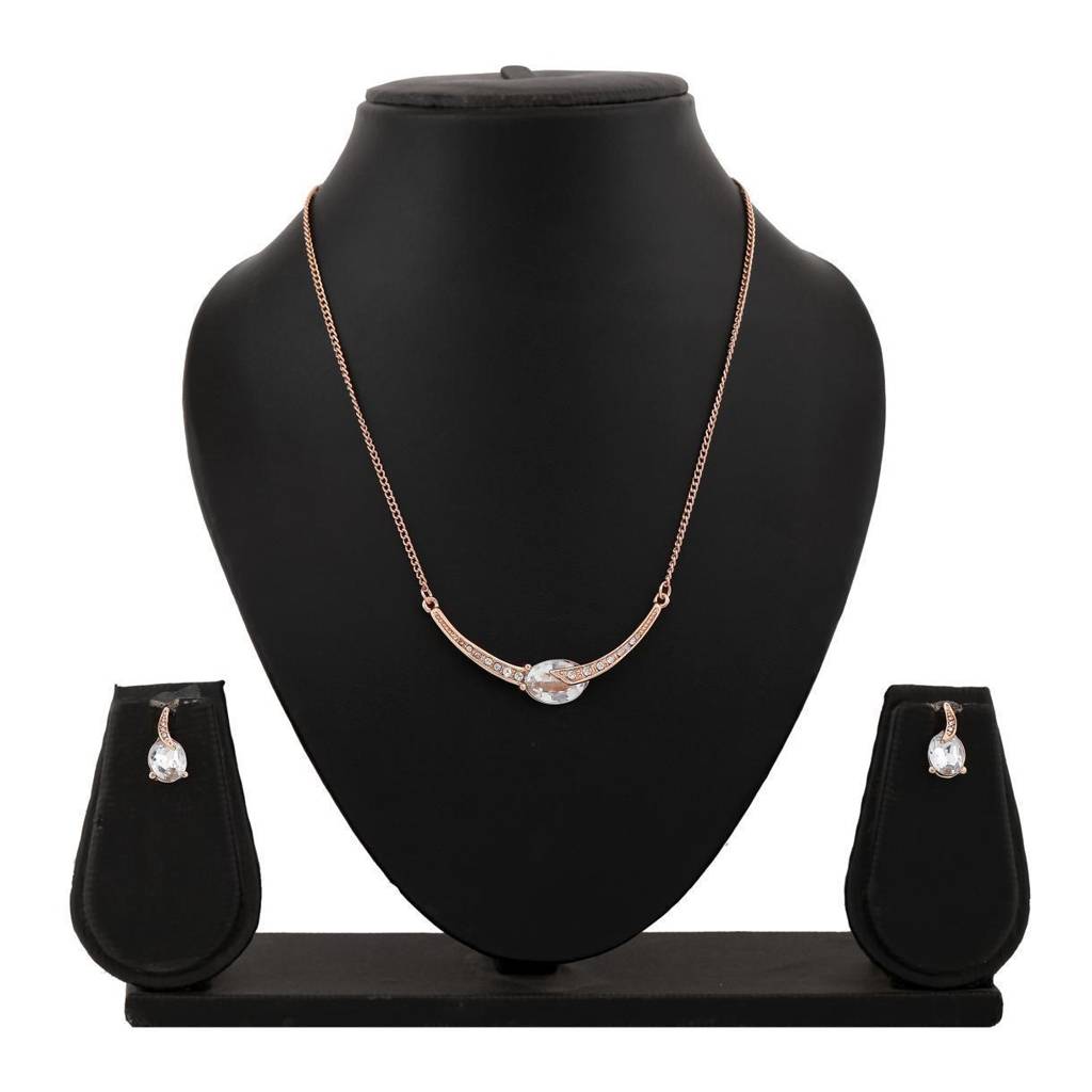 Estele Rose Gold Plated Magnificent Necklace Set With Crystals For Women