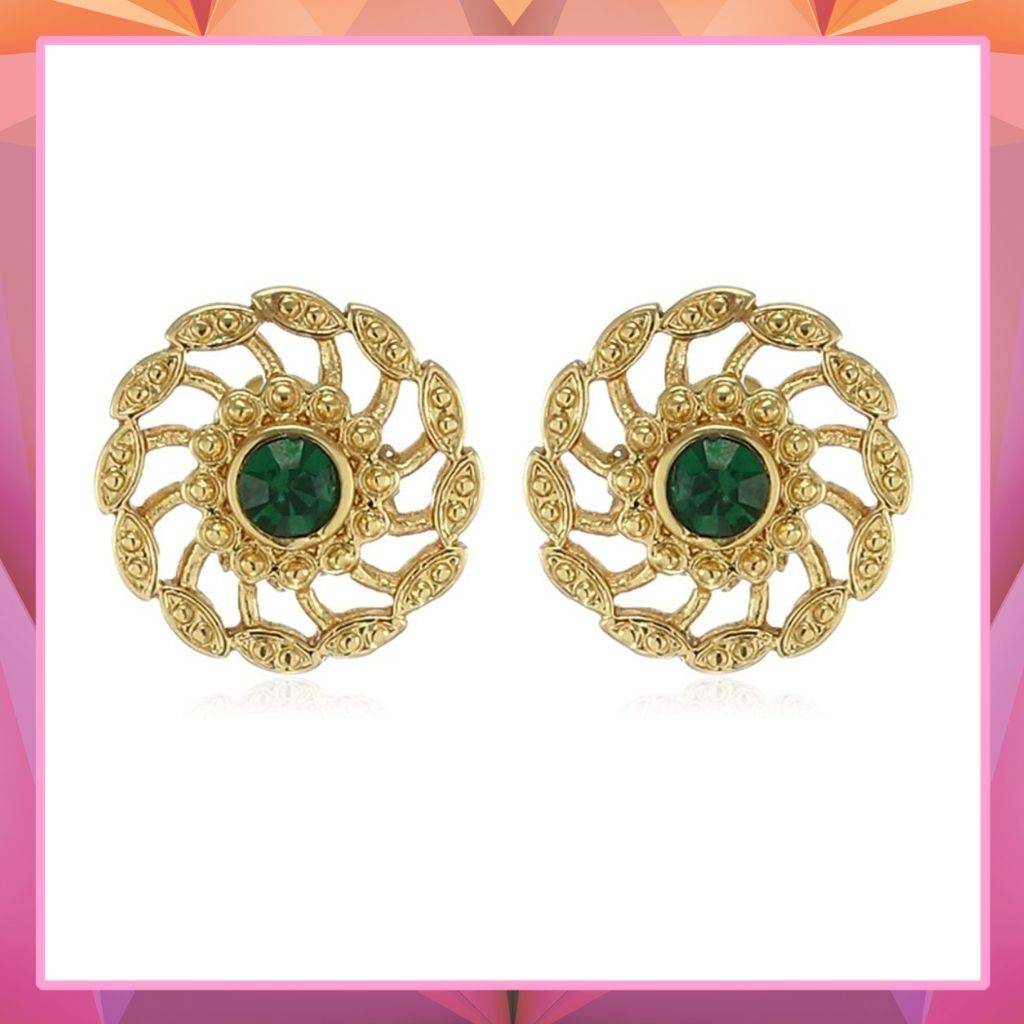 Estele Gold Plated Green Chakra Stud Earrings For Women : 575709ER