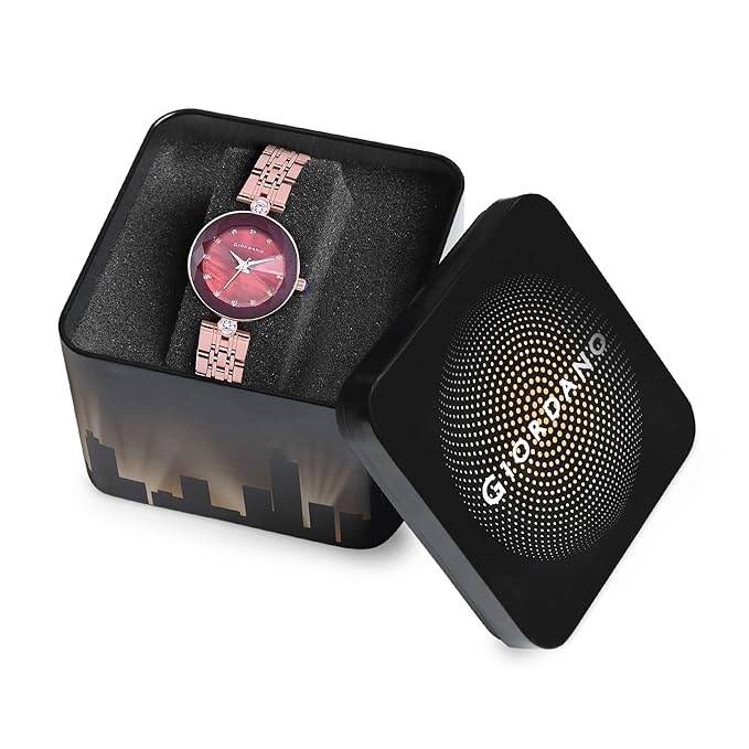 Giordano Eleganza Collection Round Analog Watch For Women, Diamond-Set With Metal Strap Ladies Water Resistant W : GZ-60014-11