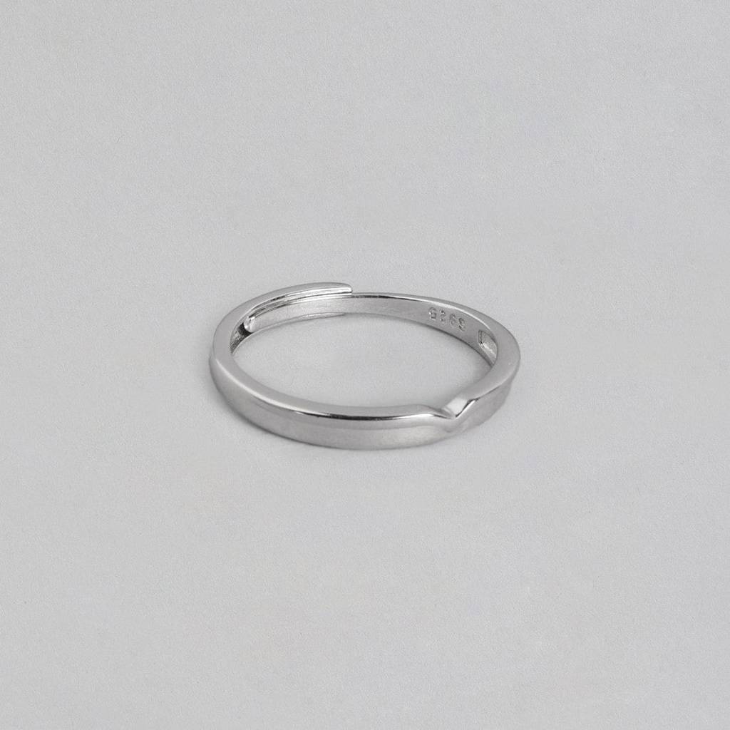 Minimalistic Rhodium Plated 925 Sterling Silver Ring For Him (Adjustable) : RNG-40121