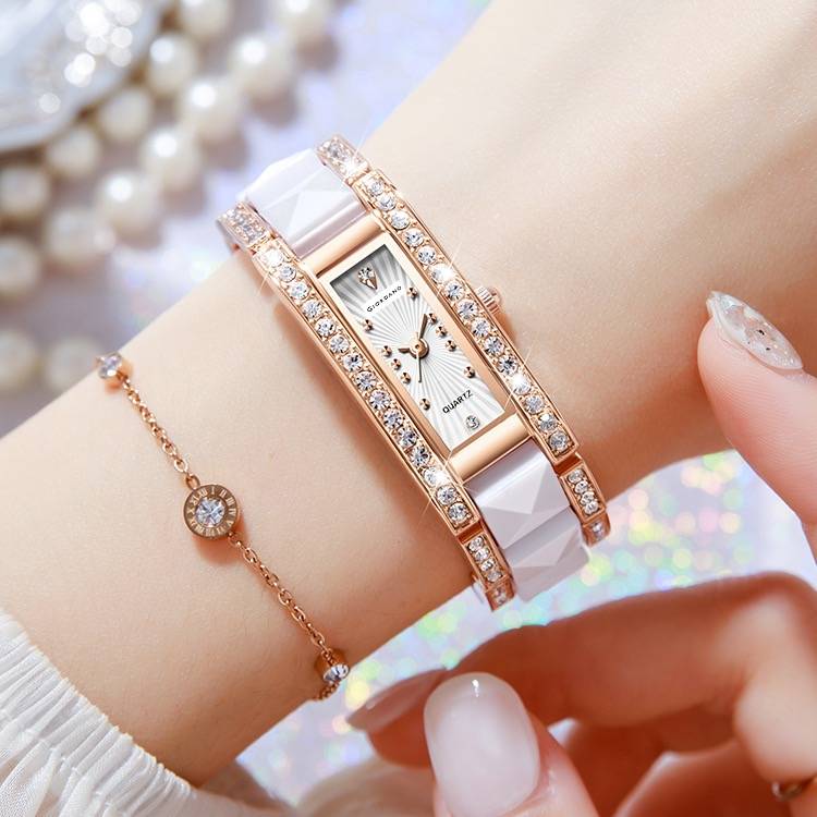 Giordano Luxury Crystal Studded Bracelet Watch For Women - Elegant Rectangular Dial, Quartz Movement And Stainle : GZ-60104-33
