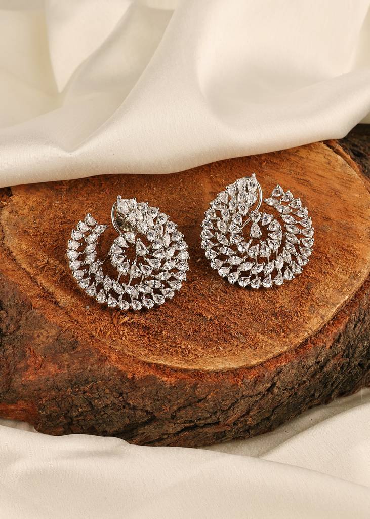 Spiral Bloom White Zircon Earrings : PR-124E