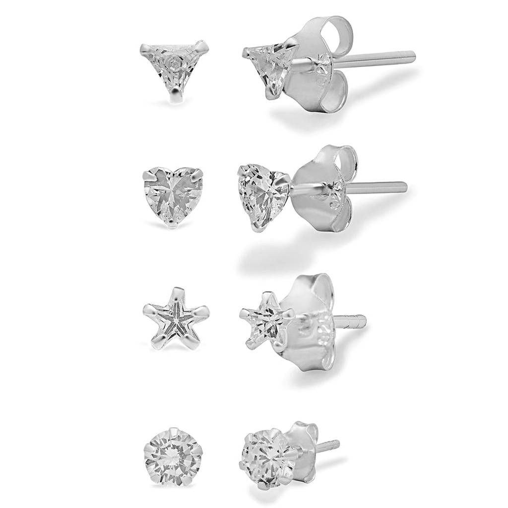 Minimal 925 Silver Earrings, Set Of 4 : CEAR-10005