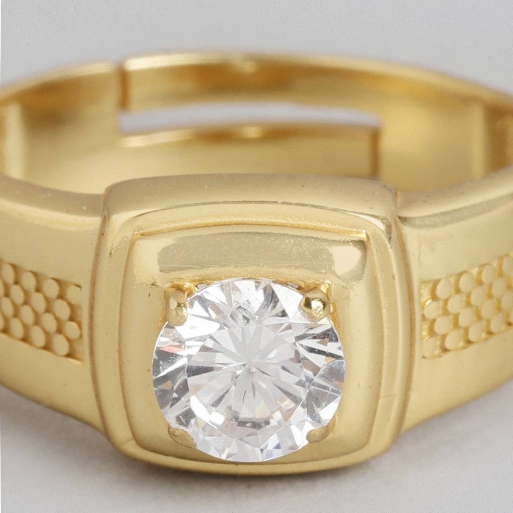Majestic Solace 925 Sterling Silver Gold-Plated Solitaire Ring For Him (Adjustable) : M-RNG-40230-G
