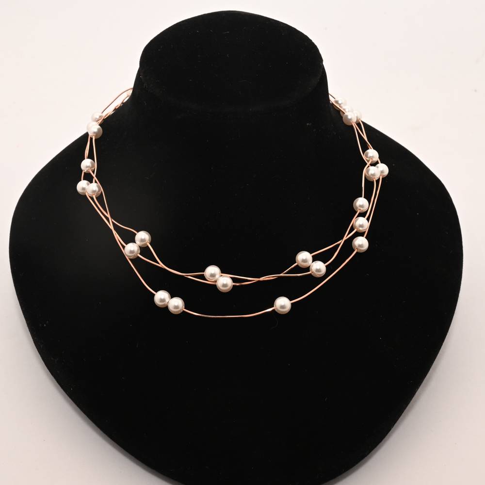 925 Silver Rose Gold Pearl Necklace | Faceted Crystal Necklace : NL1058