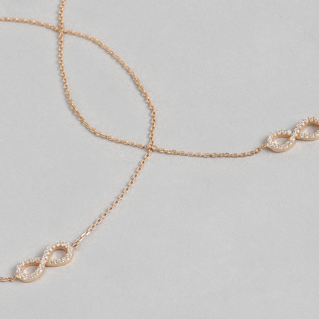 Infinity Rose Gold Plated Cz 925 Sterling Silver Anklet : ANK-60124-PAIR