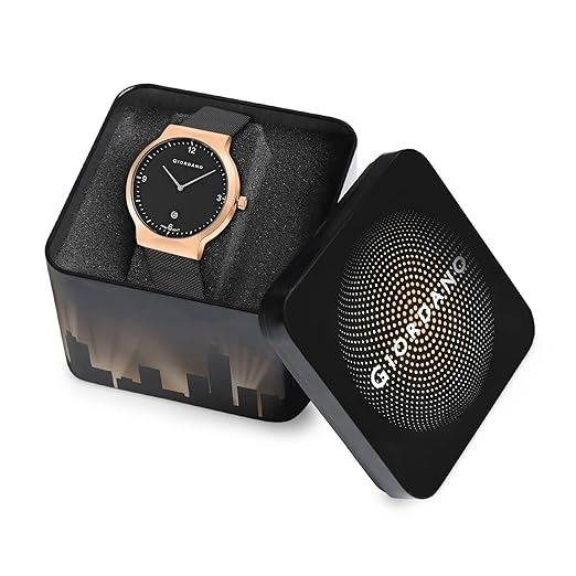 Analog Casual Round Dial Wrist Watch For Men With Mesh Metal Strap And Date Window : GZ-50057-33