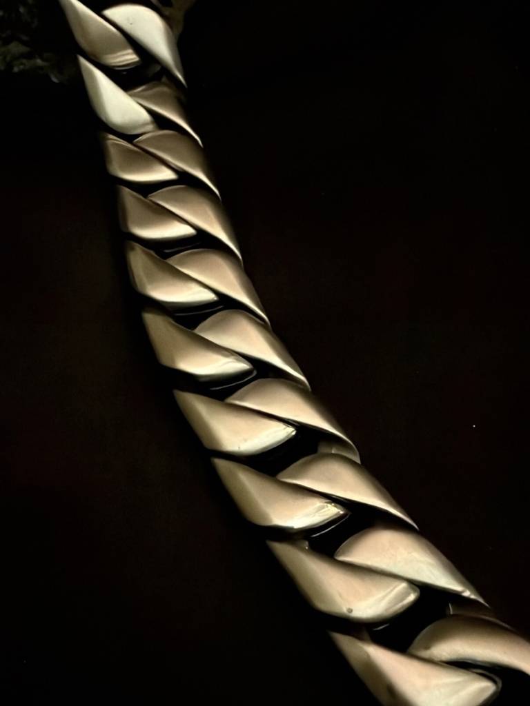 Matte Silver Chunky Cuban Bracelet For Men | Stainless Steel Rhodium : MATB872MSCB